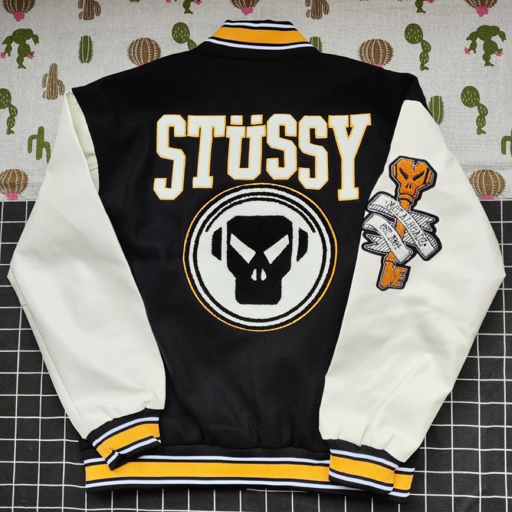 Stussy Black, White & Yellow Varsity Jacket with 30 Patch - Picture 3 of 8
